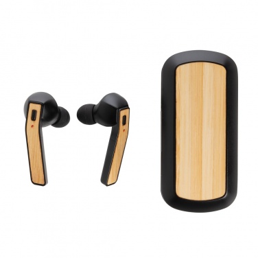 Logo trade promotional giveaways image of: Bamboo Free Flow TWS earbuds in case